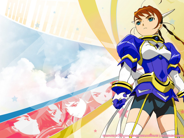 Woman blue yellow sword clouds free wallpaper for desktop - medium preview image