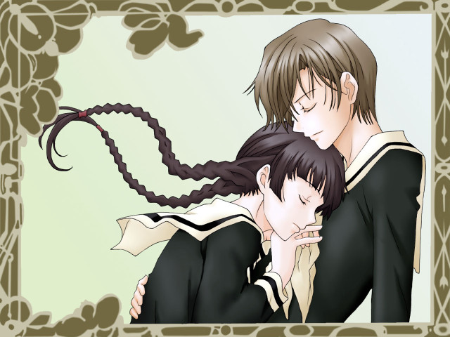 Couple hugging anime school uniforms free wallpaper for desktop - medium preview image