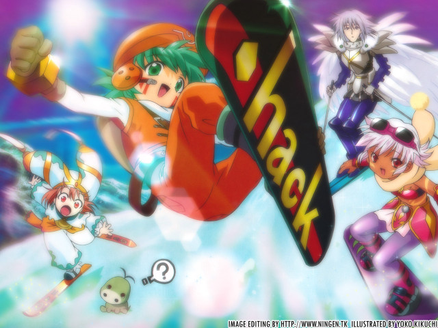 Anime girls flying snowboard green free wallpaper for desktop - medium preview image