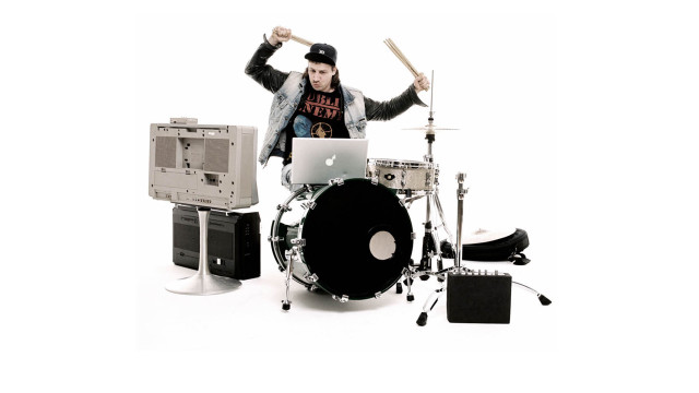 Man baseball cap playing drums free wallpaper for desktop - medium preview image