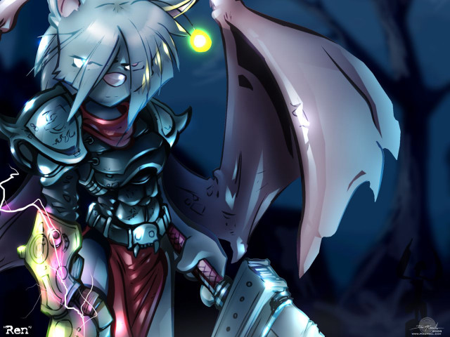 Cartoon demon armor glowing sword free wallpaper for desktop - medium preview image