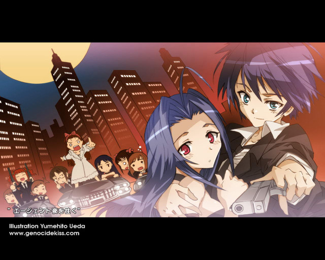 Anime girls city night fullmoon free wallpaper for desktop - medium preview image