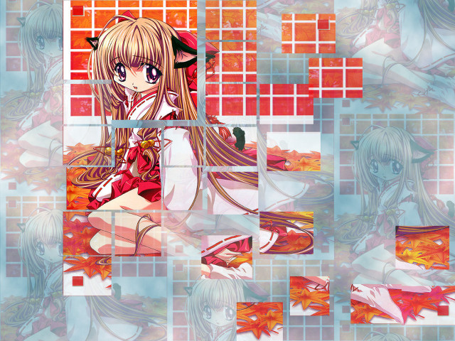 Anime girl mosaic hakama horns free wallpaper for desktop - medium preview image