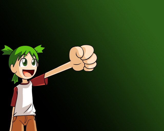 Cartoon girl pointing green background free wallpaper for desktop - medium preview image