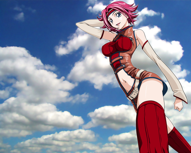 Red outfit giantess sky anime free wallpaper for desktop - medium preview image