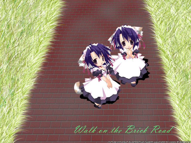 Anime girls brick road outdoors free wallpaper for desktop - medium preview image