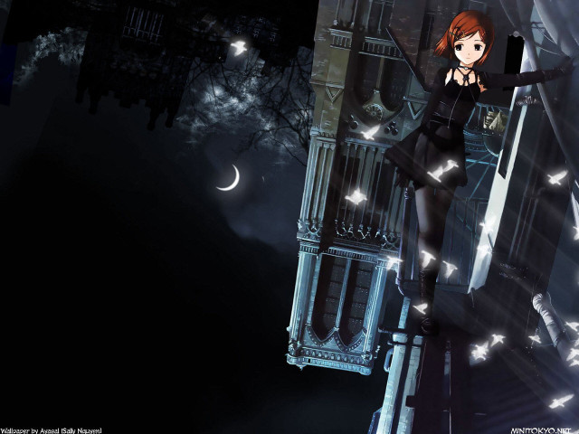 Woman ledge clocktower moon gothic free wallpaper for desktop - medium preview image