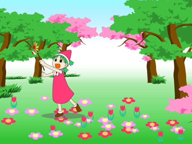 Pink dress girl butterfly park free wallpaper for desktop - medium preview image