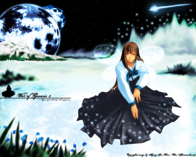 Moonlight snow starry sky anime free wallpaper for desktop - medium preview image
