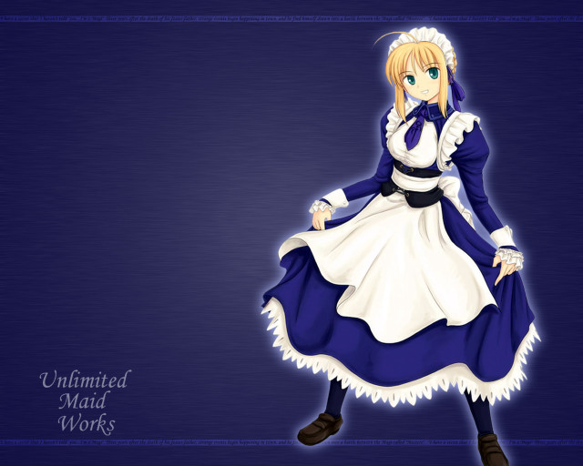 Maid artist blue background blonde free wallpaper for desktop - medium preview image
