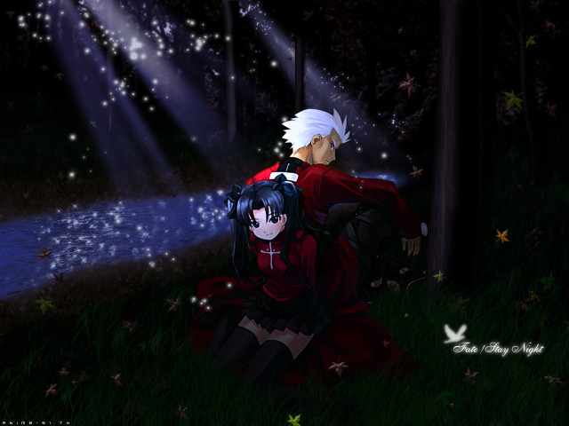 Anime couple night woods moon free wallpaper for desktop - medium preview image