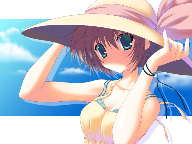 Woman hat sky clouds anime free wallpaper for desktop - medium preview image