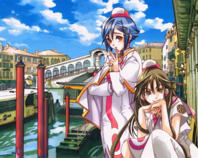 Anime bridge city river sunset free wallpaper for desktop - medium preview image