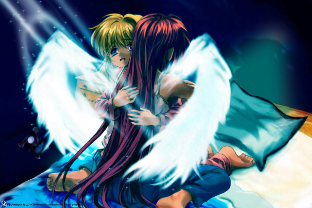 Angel couple bed white wings free wallpaper for desktop - medium preview image