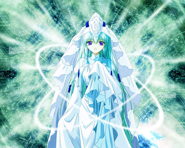 Anime white dress blue hair free wallpaper for desktop - medium preview image
