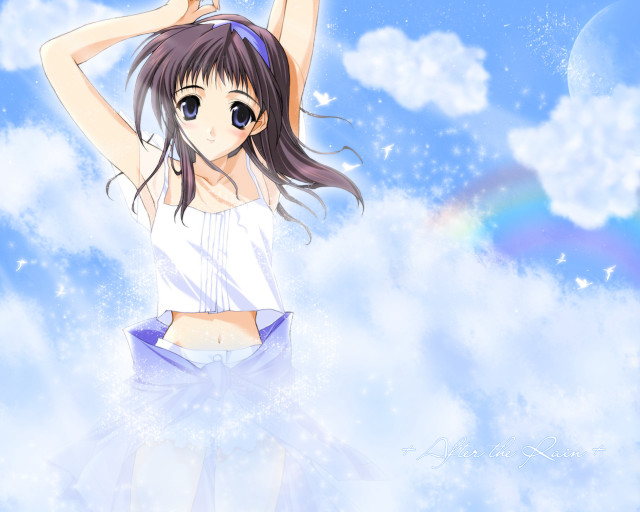 Girl clouds rainbow anime impressionism free wallpaper for desktop - medium preview image
