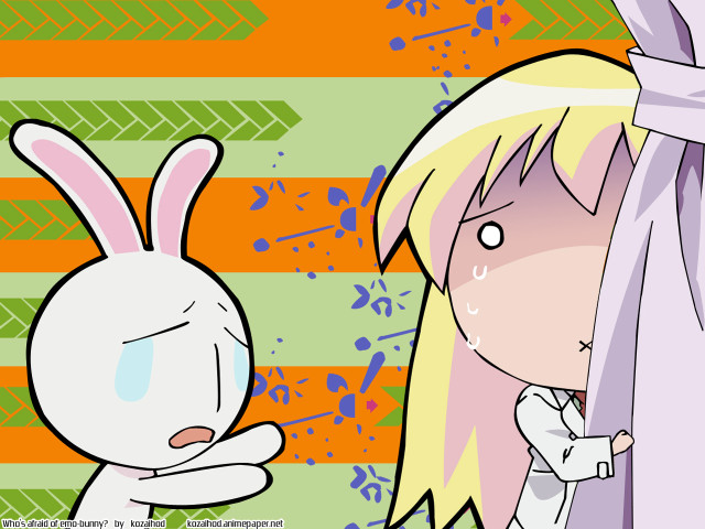 Girl rabbit curtain peeking orange free wallpaper for desktop - medium preview image