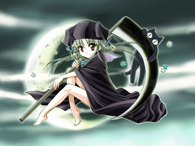 Witch flying broom fullmoon anime free wallpaper for desktop - medium preview image