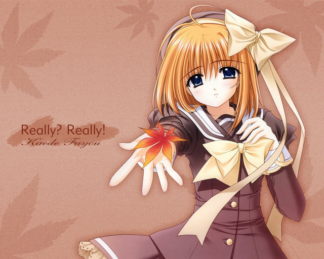 Anime girl bow knife leaf free wallpaper for desktop - medium preview image