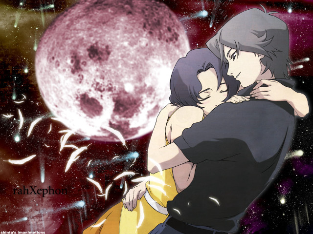Couple hug fullmoon stars red free wallpaper for desktop - medium preview image