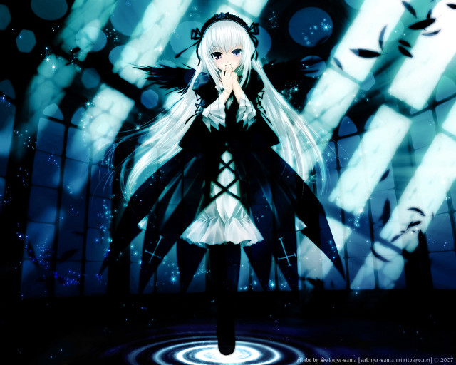 Anime whitehair blackclothes bluebackground stars free wallpaper for desktop - medium preview image