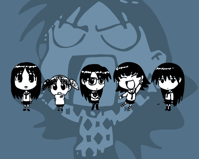 Cartoon girls blue background shadows free wallpaper for desktop - medium preview image