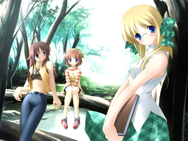 Anime girls forest purse blonde free wallpaper for desktop - medium preview image