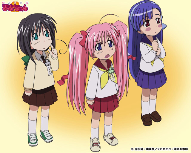 Three pink haired girls school free wallpaper for desktop - medium preview image