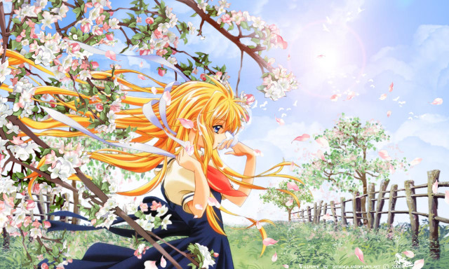 Girl branch flower anime sky free wallpaper for desktop - medium preview image