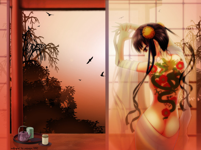 Woman flower door bird vase free wallpaper for desktop - medium preview image