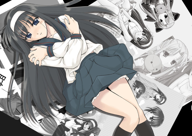 Girl uniform wind hair dog free wallpaper for desktop - medium preview image