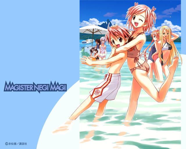 Anime beach girls umbrella sky free wallpaper for desktop - medium preview image