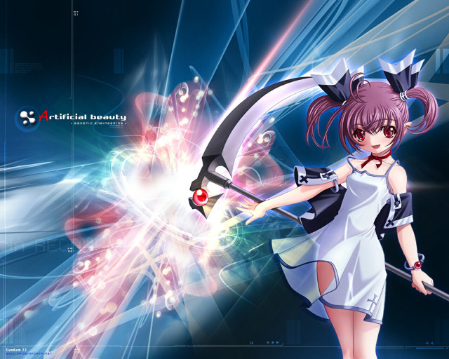 Girl sword dress blue background free wallpaper for desktop - medium preview image