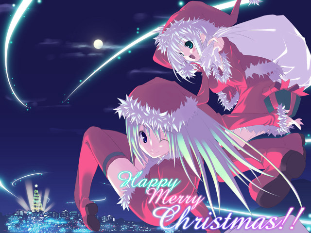 Anime christmas reindeer girls fireworks free wallpaper for desktop - medium preview image