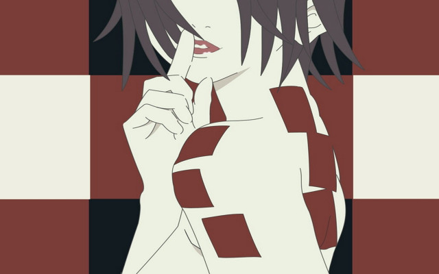 Black hair portrait red checkered free wallpaper for desktop - medium preview image