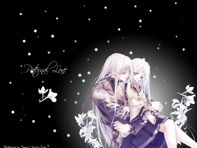 Anime hugging couple snow flower free wallpaper for desktop - medium preview image