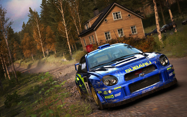 Rally car dirt road house free wallpaper for desktop - medium preview image
