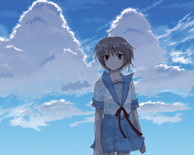 Girl cloudy sky blue dress free wallpaper for desktop - medium preview image
