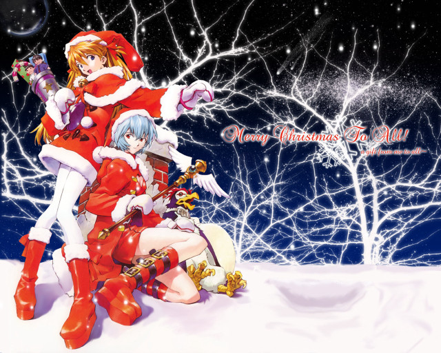 Anime christmas snow forest fireworks free wallpaper for desktop - medium preview image