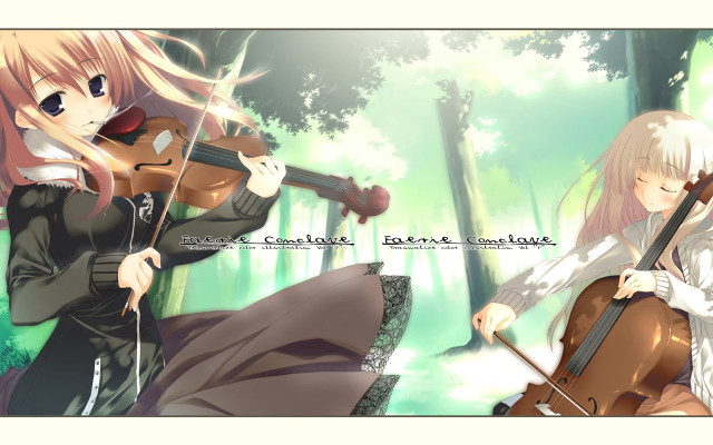 Anime girls forest music instrument free wallpaper for desktop - medium preview image