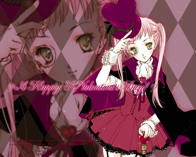 Pink hair anime gothic hearts free wallpaper for desktop - medium preview image
