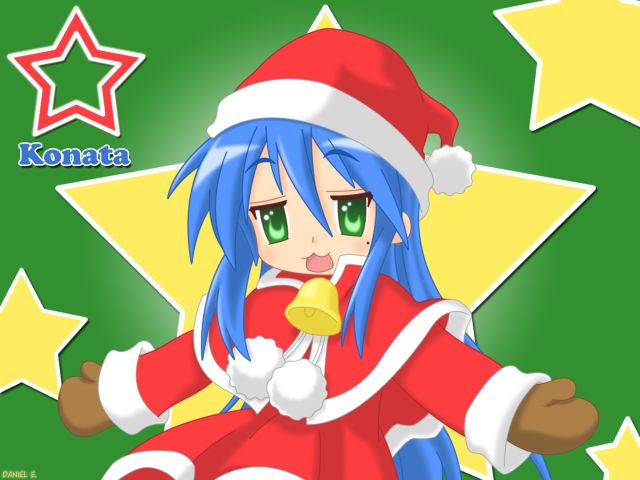 Cartoon bluehair greeneyes santahat bell free wallpaper for desktop - medium preview image