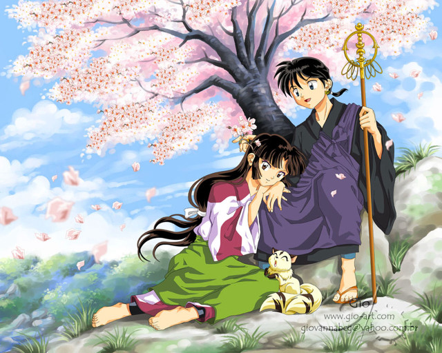 Hanami couple under tree dog free wallpaper for desktop - medium preview image