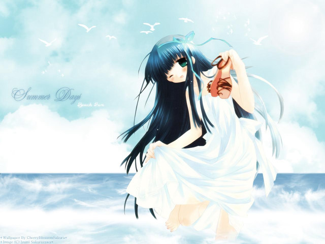 Woman white dress ocean bird free wallpaper for desktop - medium preview image