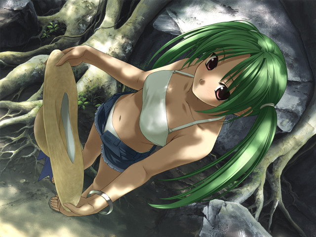 Green hair giantess outdoors woman free wallpaper for desktop - medium preview image
