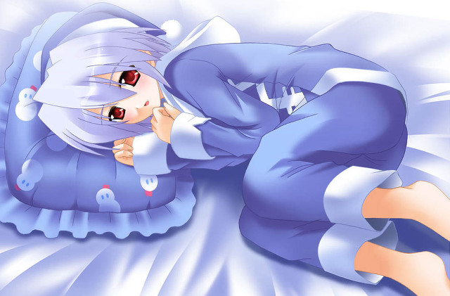 Anime girl bed white hair free wallpaper for desktop - medium preview image