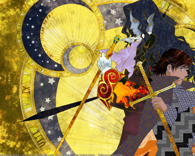 Woman sword shield clock fantasy free wallpaper for desktop - medium preview image