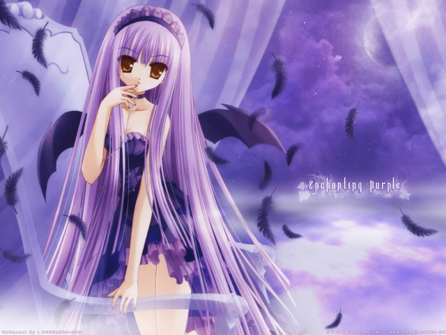 Anime girl purple hair bats free wallpaper for desktop - medium preview image