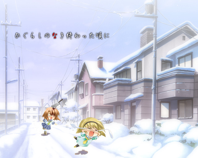 Girl boy snowy street welcome free wallpaper for desktop - medium preview image