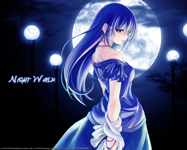 Woman blue dress fullmoon wind free wallpaper for desktop - medium preview image
